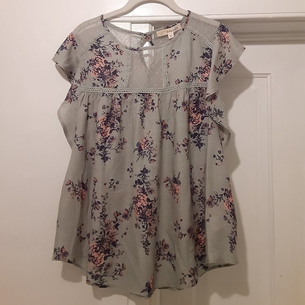 Rewind Floral Blouse, River Green
